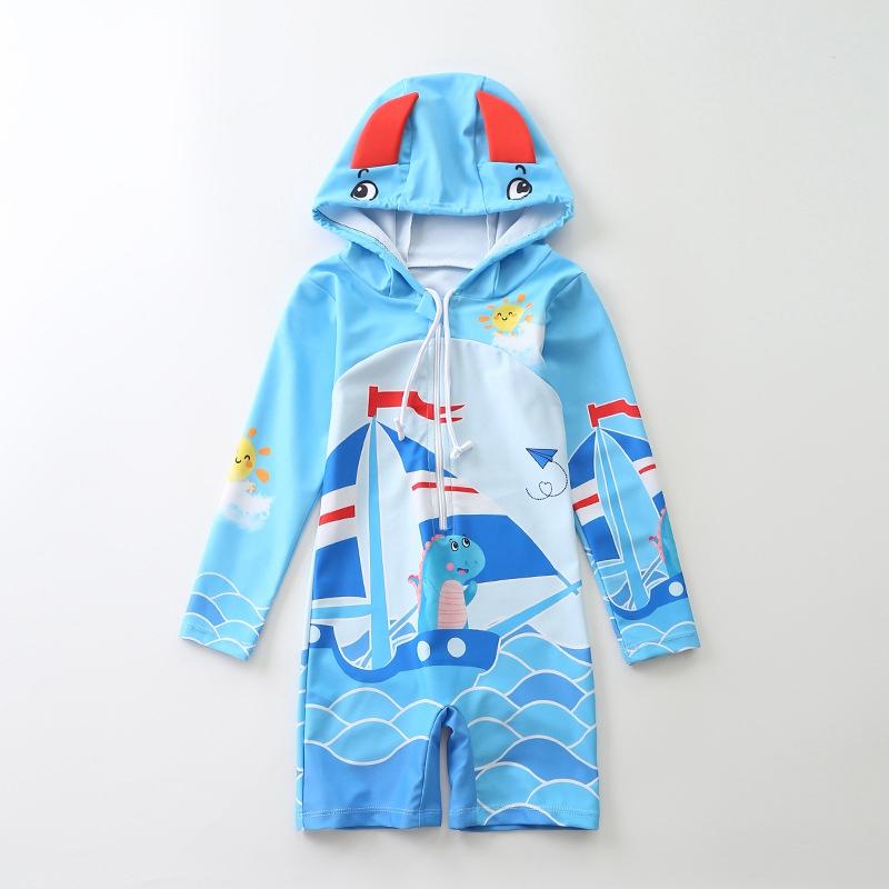Цельный купальник для мальчиков от 1 до 7 лет, купальный костюм на молнии для малышей, купальный костюм с капюшоном, детский купальник с рисунком для маленьких мальчиков