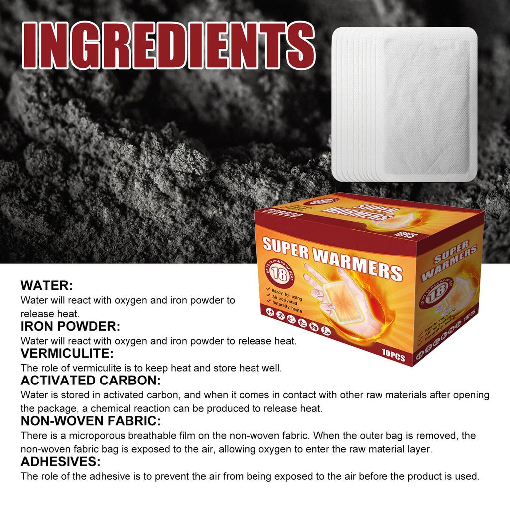 10PCS Body Warmer Long Lasting Up To 10 Hours Adhesive Backing Hand Warmer Pad for Outdoor Fishing Camping Hiking