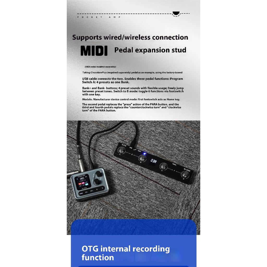M-VAVE Pocket AMP Портативная гитарная педаль эффектов 1,54-дюймовый ЖК-дисплей Драм-машина/7-секундный лупер Многоэффектный процессор для гитары/баса Запись