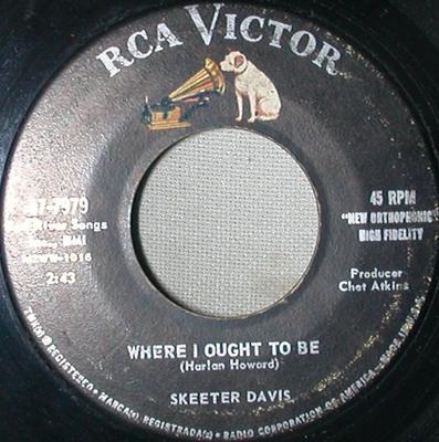 7-дюймовая пластинка SKEETER DAVIS - Where I Ought To Be / Something Pre 477979 RCA Victor 1962 США Фолк Б/у