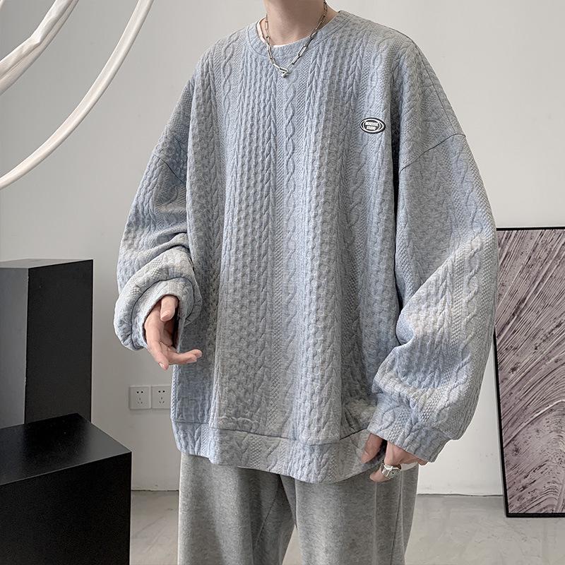 Мужская толстовка с вафельным узором в корейском стиле – модный свободный пуловер на осень и весну