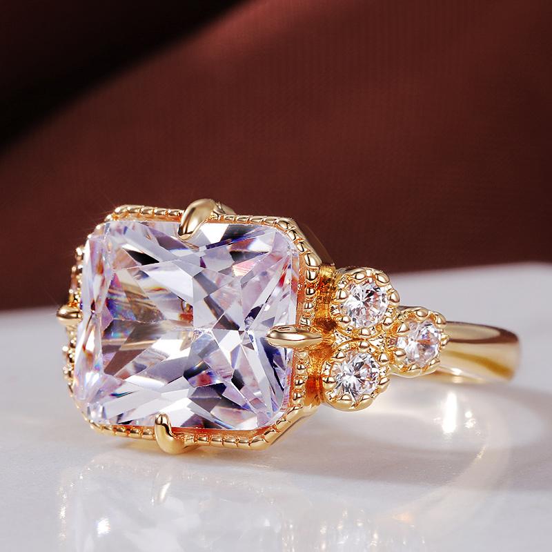 Huitan Gorgeous Gold Color Color Bridal Marriage Rings Brilliant Crystalline Zircon Crystal Women Fashionable Jewelry Engagement Bridal Bridal Rings