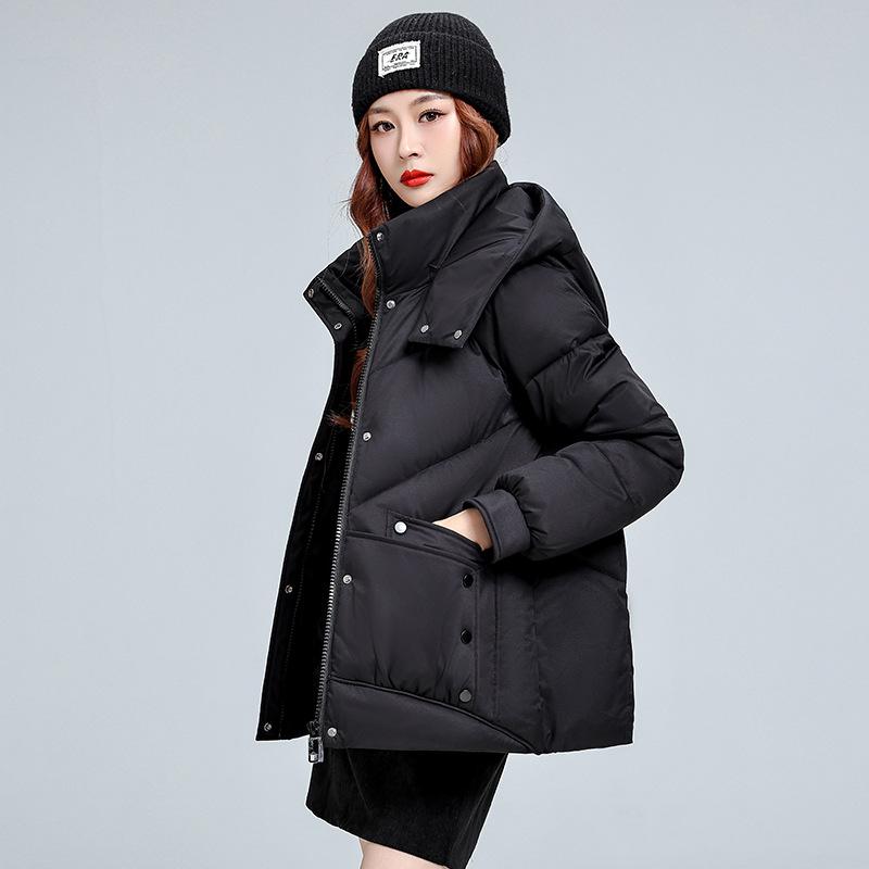 Women's Windproof Lightweight Fluffy Hooded Warm Cold Loose Short Section Casual Sports High Quality Fabric Jacket Cotton Jacket Coat