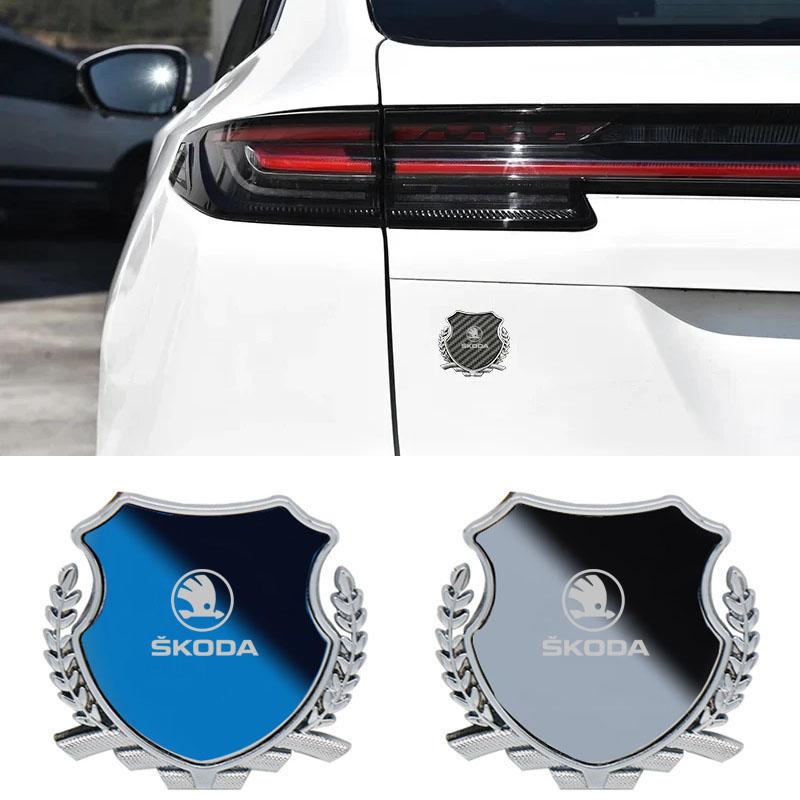 JKFB8 Zinc Alloy Car Logo Side Fender Emblem Body Window Badge for Skoda Superb Fabia Octavia Laura Rapid Yeti Karoq Kodiaq Scala