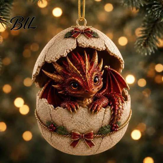 Lightweight Wall Hanging Decor Baby Dragon And Egg Christmas Ornament, 2D Flat Acrylic Tree Fantasy Style Ornament Decoration, Pendant for Xmas Tree,