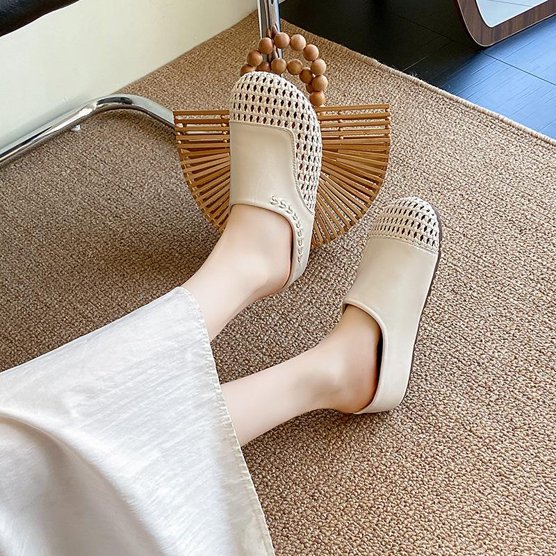 Летняя дышащая обувь на мягкой подошве для улицы, римские сандалии, модные повседневные плетеные сандалии с полыми отверстиями для увеличения роста, модные крутые шлепанцы для женщин