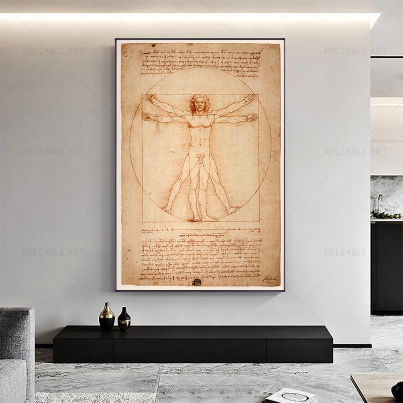 Винтажный Витрувианский человек, известные художественные картины на холсте Леонардо да Винчи, классические настенные художественные постеры, репродукции, настенные панно Куадрос