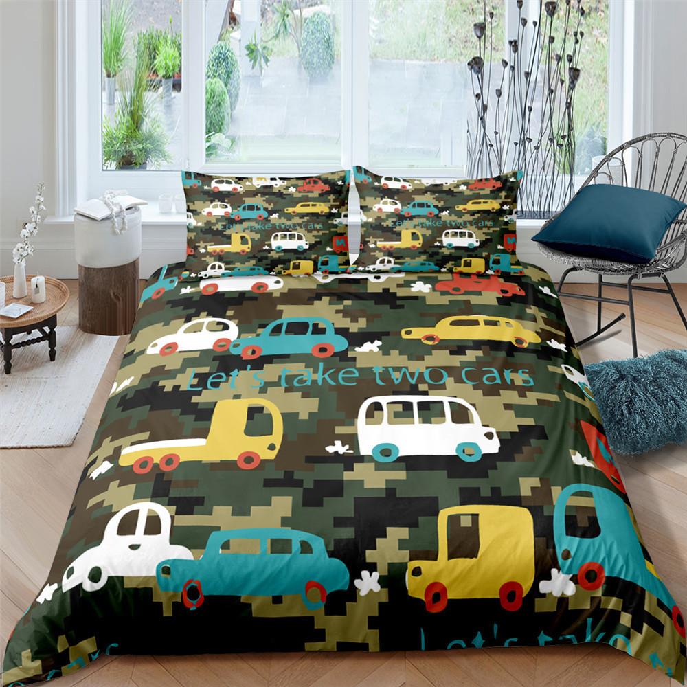 Boys Cartoon Car Bedding Set Full Construction Vehicles Comforter Cover Kids Cartoon Machinery Truck Soft Duvet Cover
