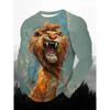 Funny Animal Design Retro Men 3D Printing Street Casual Daily Gray Long Sleeved Round Neck Shirt Spring And Autumn Clothing