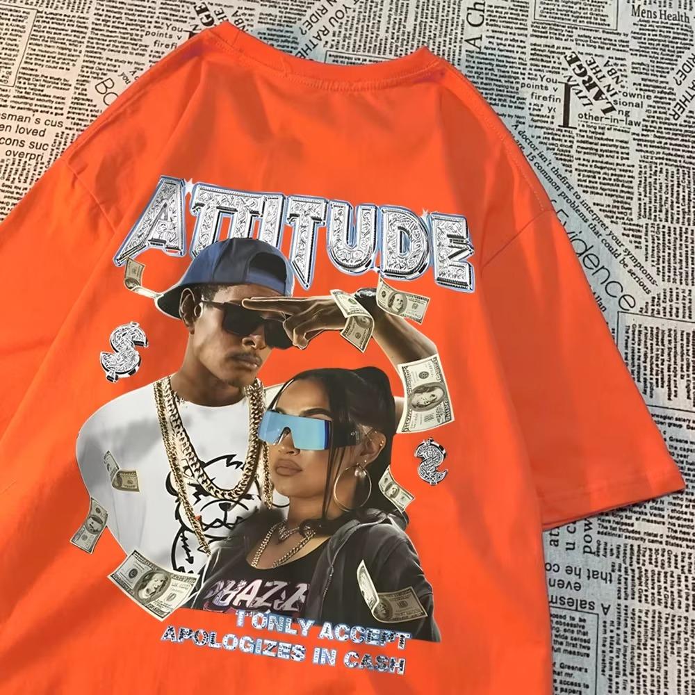 Attitude American Retro Hip Hop Graphic T Shirts Men Women Summer Tee Clothing Cotton Sweat Дышащая футболка с круглым вырезом Свободные топы