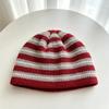 Wool blended striped wool hat women's autumn and winter warm contrasting colors soft knitted cold hat shows small face