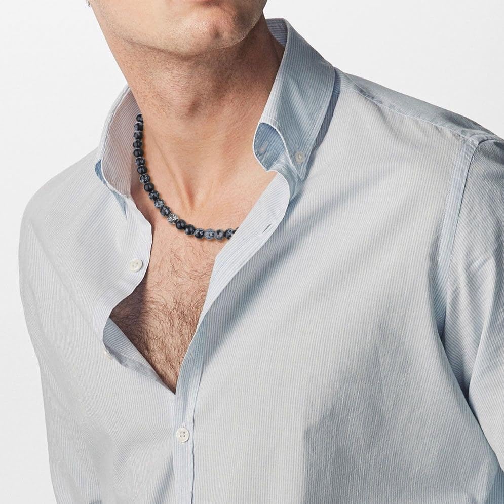 Ожерелье Fleur de Lis со снежинкой и обсидианом [GAVU] Мужское