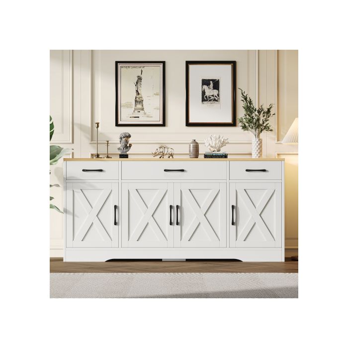 Buffet blanc moderne, armoire multifonctionnelle en bois, armoire de salon-salle à manger, buffet blanc avec décoration