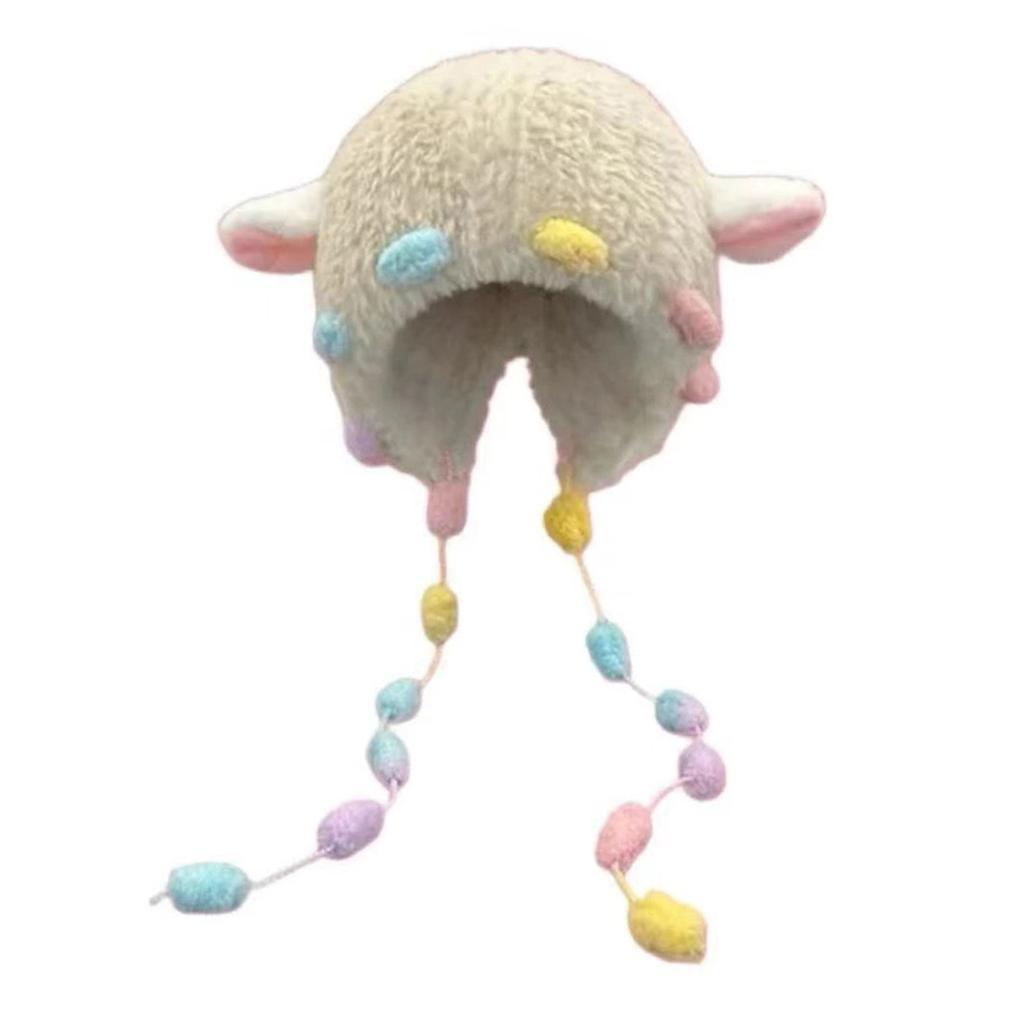 Lovely Plush Sheep Ear Hat with Warm Earflap Winter Activity Hat for Women Girl Pullover Hat Ear Protective Trapper Hat
