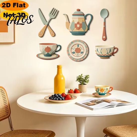 Наклейки на стену для столовой 7 шт., 2D, плоские, для кухни, деревянный декор, ретро, тематика чайника и посуды, легко наносящиеся, самоклеящиеся таблички для дома