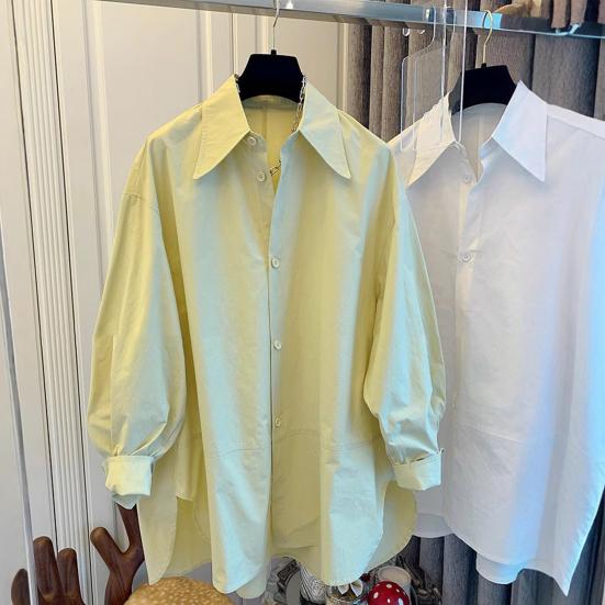 Женская рубашка из хлопка с длинным рукавом, свободная блузка, однотонная, с заостренным воротником, рубашка на весну и осень для вечеринок, путешествий, работы