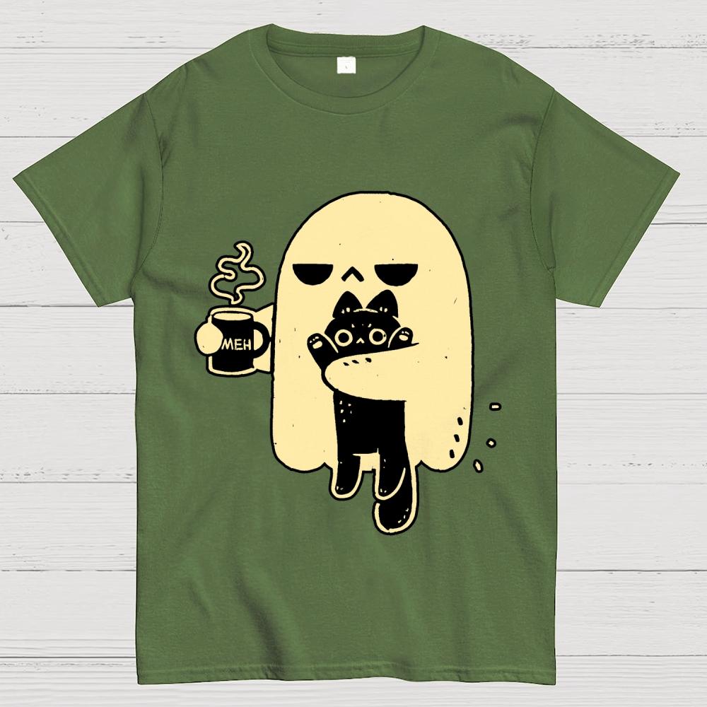 Cute Ghost Holding Cat Cotton Summer Casual Cool Loose T-Shirt