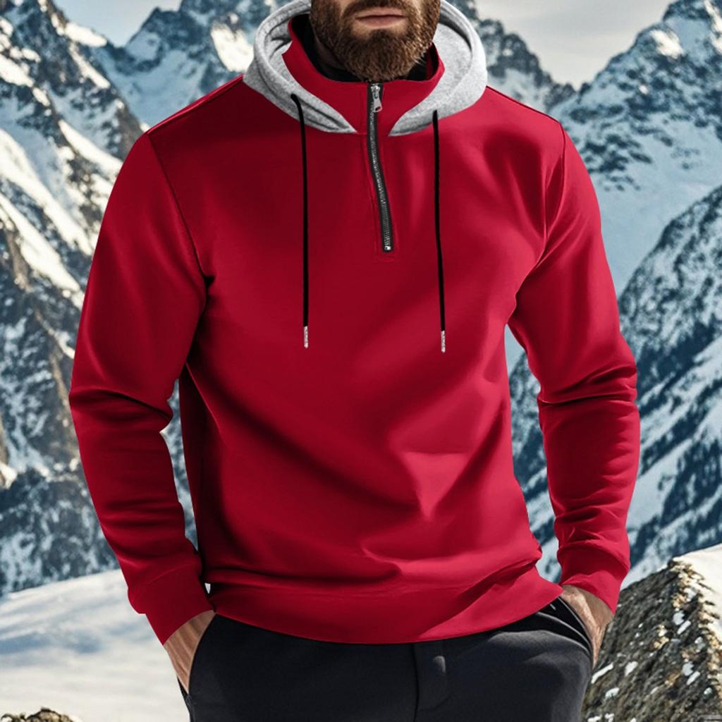 Зимняя мужская флисовая толстовка с капюшоном, полумолния, длинные рукава, спортивная мужская куртка с капюшоном