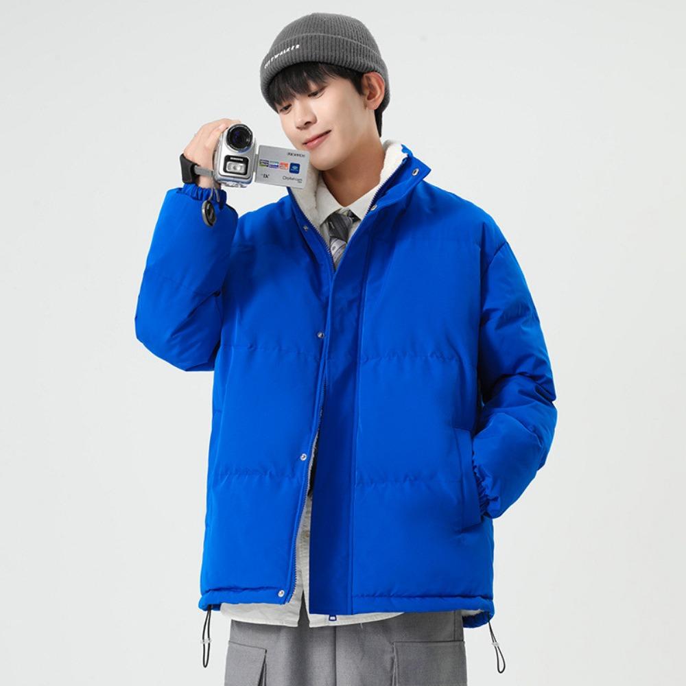 Однотонная утолщенная теплая овчинная куртка с воротником-стойкой, теплая, повседневная, свободного кроя, на хлопковой подкладке, для мужчин и женщин