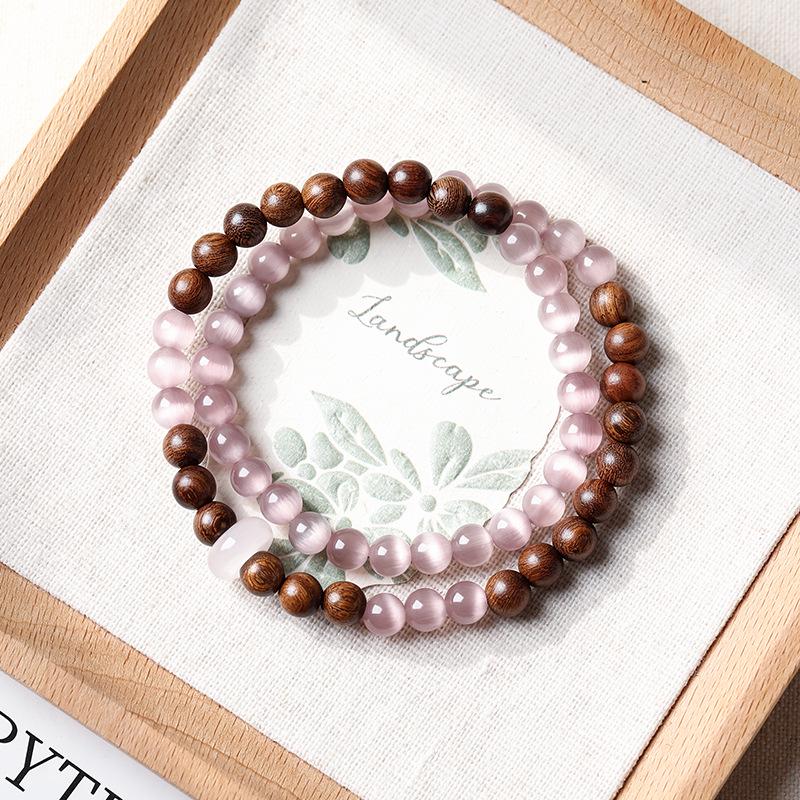 Natural White Jade Green Grape Lotus Pod Double Circle Bracelet - Elegant Chinese Niche Beaded Jewelry