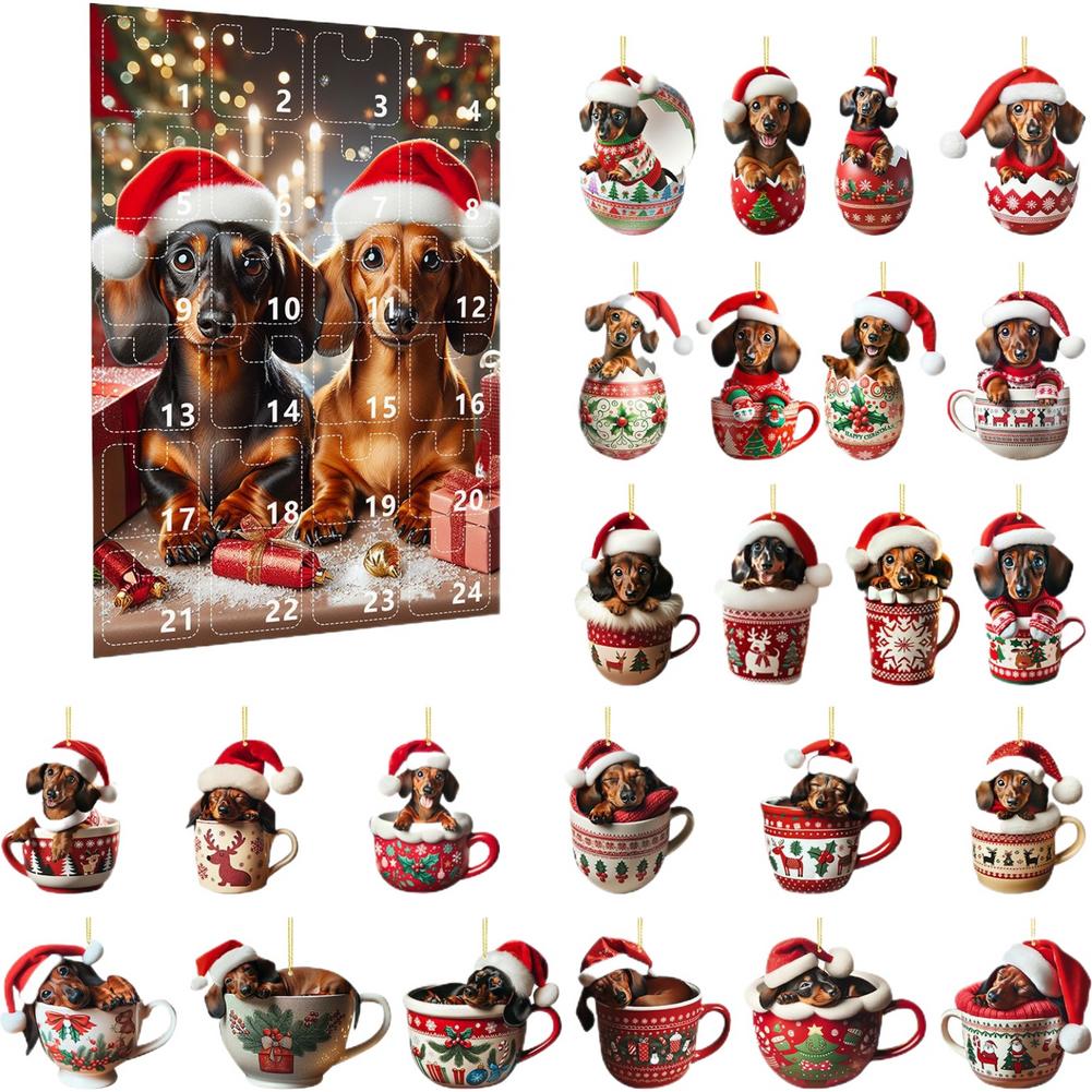 2D Таксы Адвент-календарь Подвеска-украшение в виде кошки 24 дня Рождественский календарь обратного отсчета Подвеска для елки Рождественский подарок