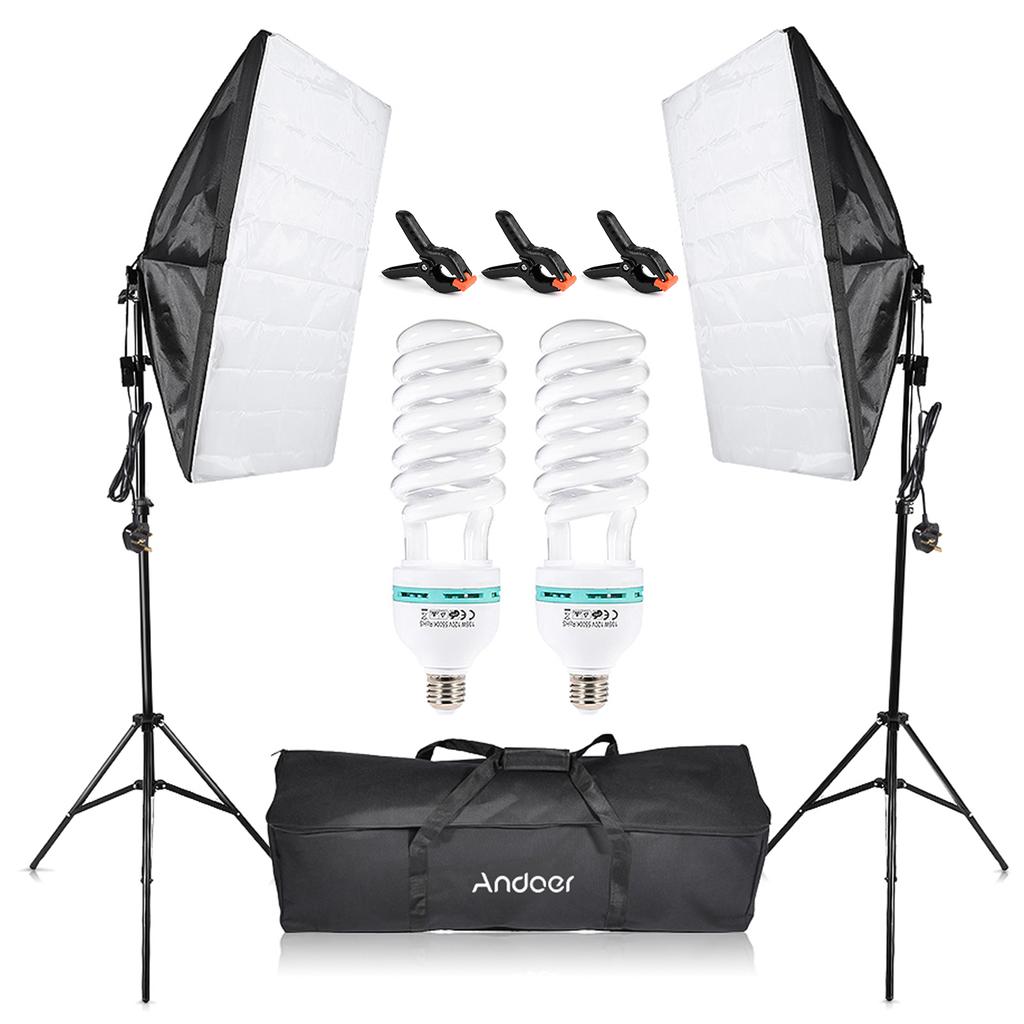 Andoer Photography Studio Softbox Lighting Kit 2pcs 135W Light Bulbs 2pcs Light Stand 2pcs Single