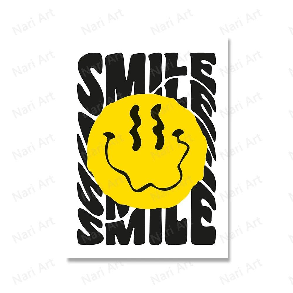 Abstract Smile Face Canvas Painting Posters Music Dance Party Peace Love Prints For Wall Home Decor Living Room Hanging Pictures No Frame