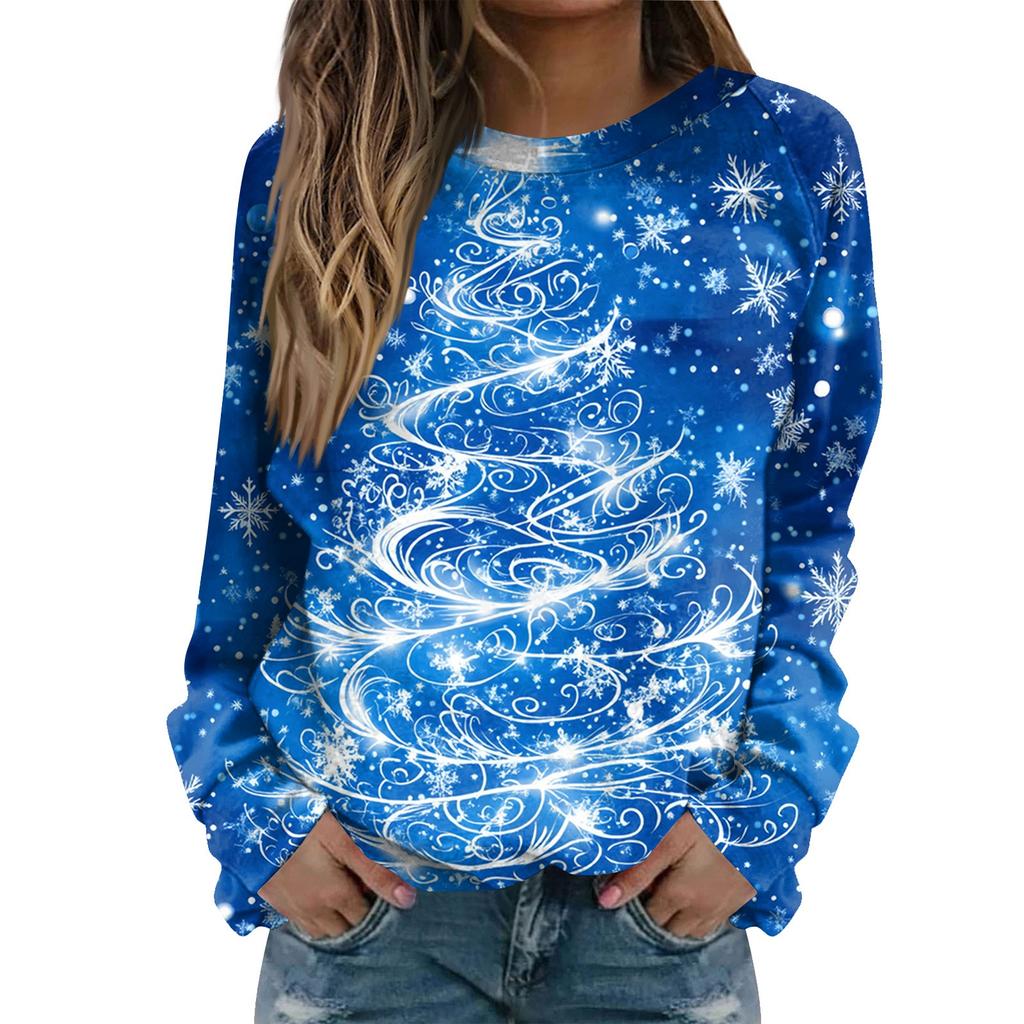 Women's Fashion Casual Long Sleeve Christmas Printed Neck Sweatshirt Top