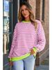 Женский повседневный оверсайз свитшот в полоску, пуловер свободного кроя, футболка с длинным рукавом и круглым вырезом, удобный свитер-рубашка