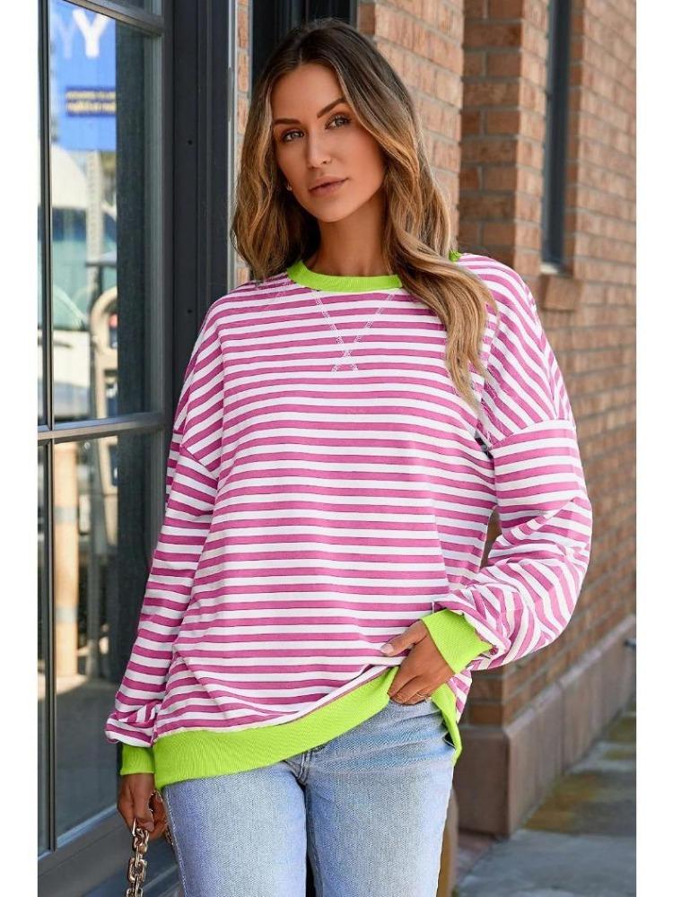 Женский повседневный оверсайз свитшот в полоску, пуловер свободного кроя, футболка с длинным рукавом и круглым вырезом, удобный свитер-рубашка