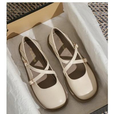 Мода Лето 2025 Женская Повседневная Обувь Кожаная Мягкая Обувь Женская С Перекрестной Пряжкой Балетки Кроссовки Слипоны Мокасины Женская Обувь