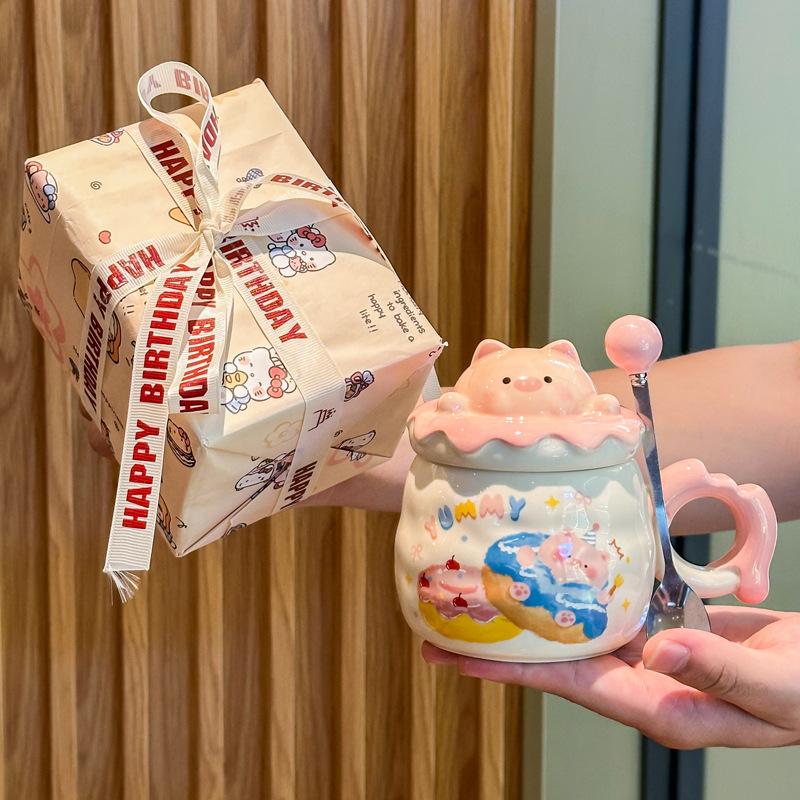 Birthday Gift, Cute Piggy Ceramic Mug with Lid Gift Box, Couple Girlfriend Drinking Cup As a Gift