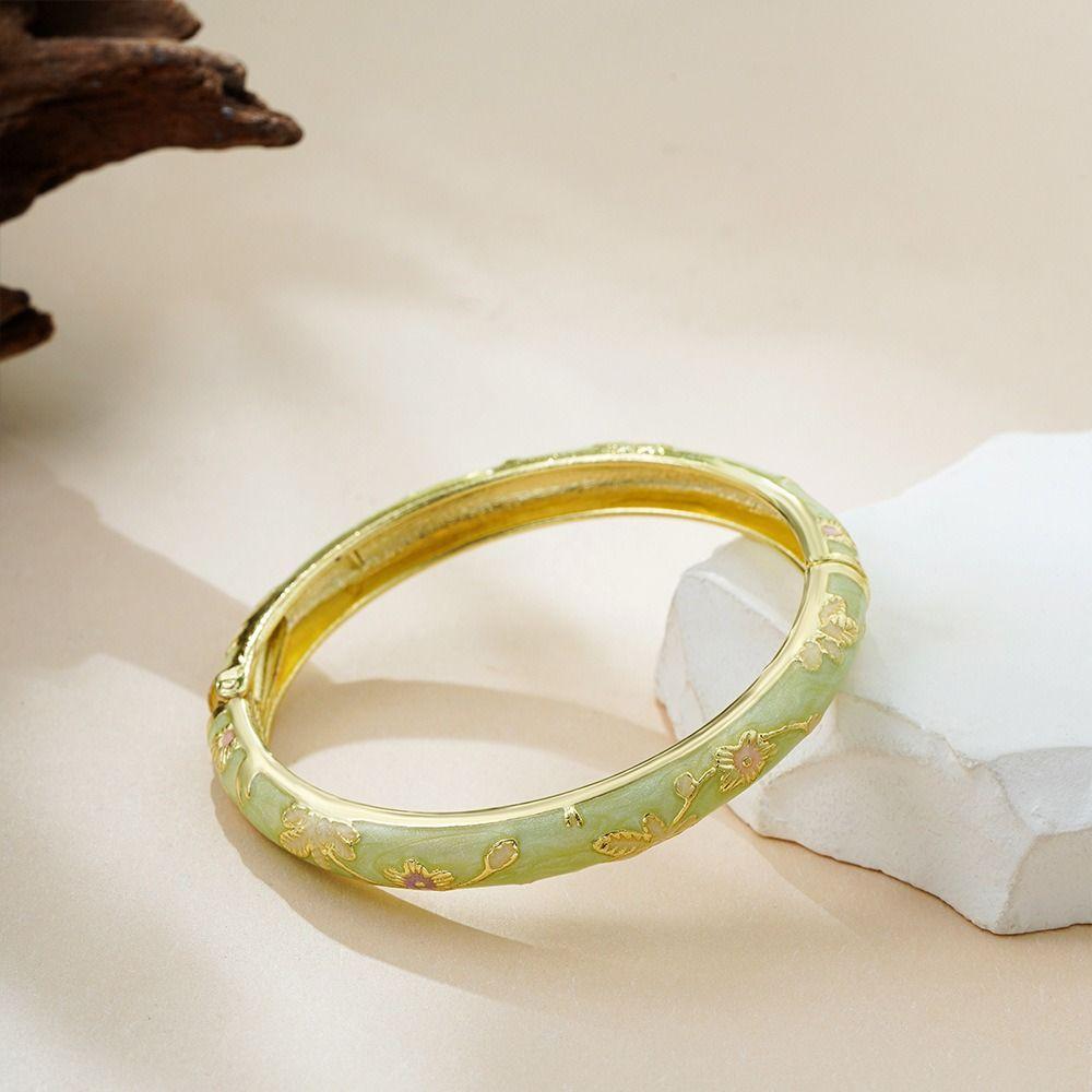 Chinese Vintage Cloisonne Bangle Traditional Women's Hand Bracelet Hollow Out Flower Bangle  Women