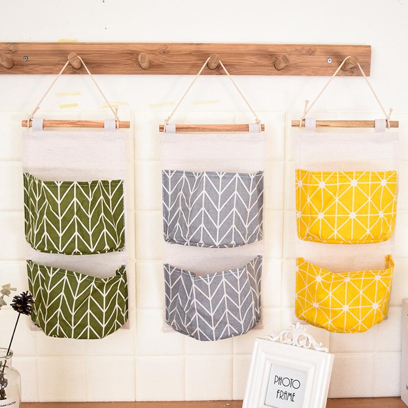 Creative Cotton and Hemp Waterproof Storage Hanging Bag Hanging Multi Layer Hanging Pocket Fabric Door Rear Sundry Storage Bag Storage Bag