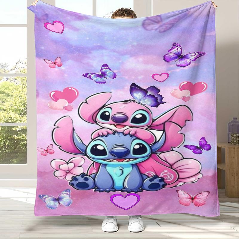 Милое Фланелевое Одеяло с Мультяшным Узором 'S-Stitch', Ультра Мягкий Теплый Плюшевый Плед для Дома, Спальни, Кровати, Дивана, Походный Пикник, Подарок для Детей