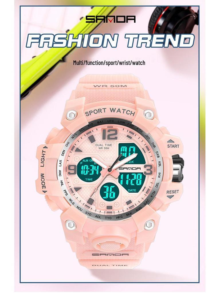 Sanda Fashion Водонепроницаемые светящиеся спортивные часы с двойным дисплеем для мужчин и женщин