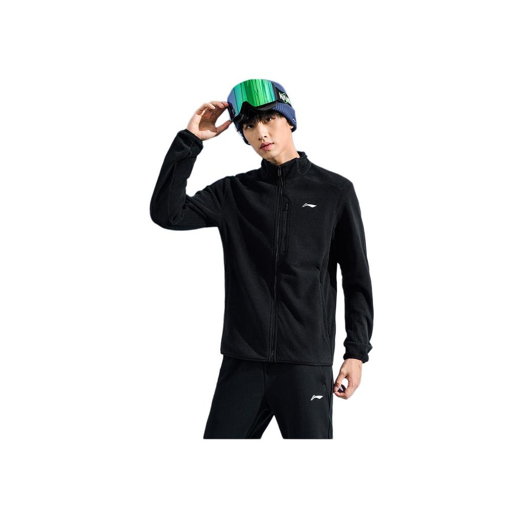 Li-Ning Comfortable Casual Minimalist Stand Collar Zipper Fleece Jacket Men Jackets Black AENUN001-1