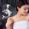 925 Sterling Silver Temperament Cute Dolphin Zircon Pendant Necklace, Birthday Party Anniversary Gift, Ladies Jewelry