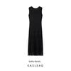 Kaslead New Arrival Women's Clothing Fashion Style Fashion Simple and Thin Silm Tassel Sleeveless Long Dress