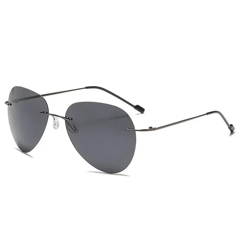 Men Ultralight Titanium Polarized Photochromic Lens Sunglasses Rimless Aviation Style Design Night Vision Glasses