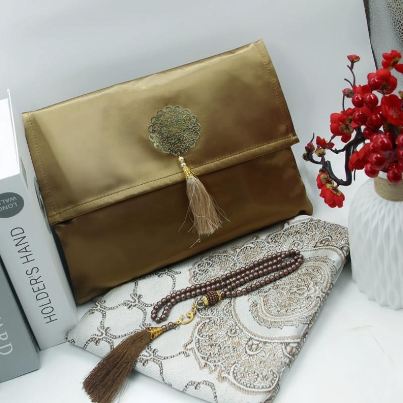 Модный полиэстеровый молитвенный коврик, переносные плетеные коврики, простой мусульманский принт с компасом в чехле, дорожный коврик