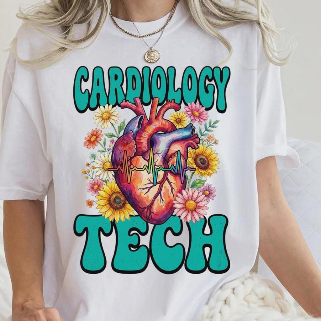 Cardiology Tech Shirt, Floral Heartbeat ECG EKG Tee, Cardiac Technologist Gift, Cardiology Nurse Shirt, Medical Worker Gift