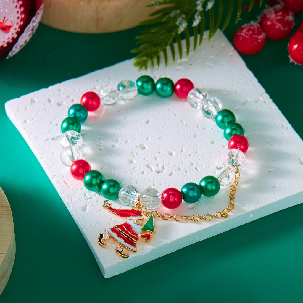 Classic Christmas Colorful Beaded Bracelets for Women Cute Santa Claus Xmas Tree Snowman Pendant Bracelets Friendship Jewelry