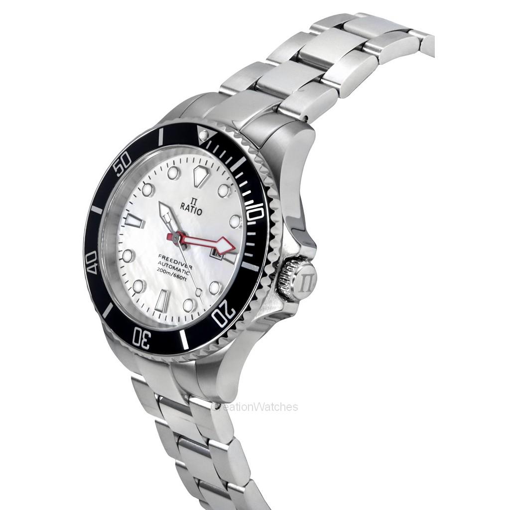 RATIO Женские часы FreeDiver Sapphire из нержавеющей стали с белым перламутровым циферблатом, автоматические RTFL841 200M