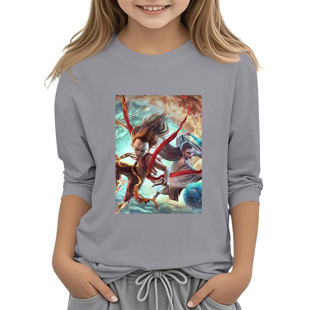 Топы с принтом для девочек 5-16 лет с круглым вырезом и рукавами 3/4 Футболки Модные топы Наряды Футболки