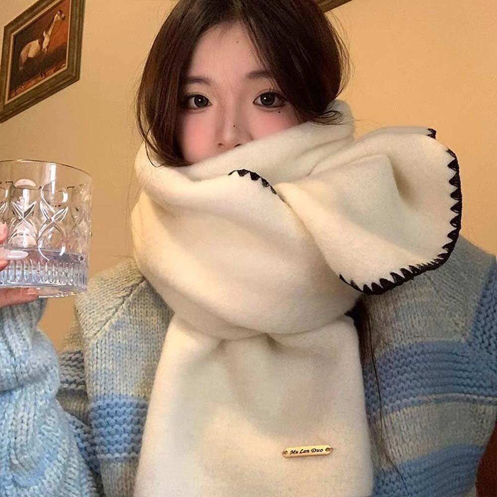 Soft Long Thickened Neckscarf Polyester Women Warmer Scarf Gifts Lock Edge Winter Scarf Spring