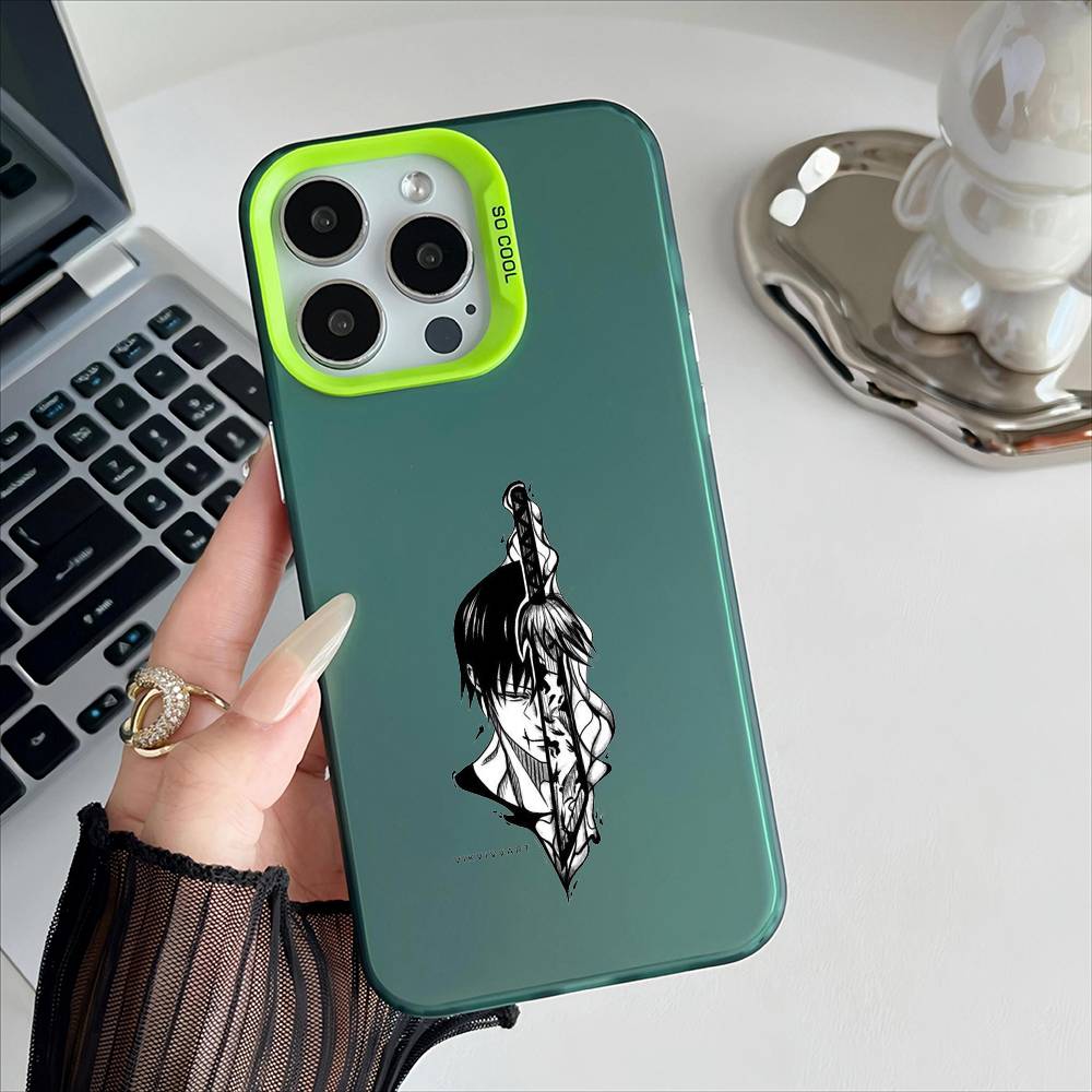 ANIME Toji Fushiguro Phone Case For iPhone 17 16 15 14 13 12 Pro Max Special metal silver button electroplated mobile device