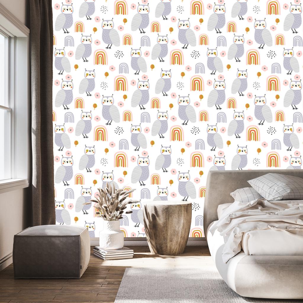 Wallpaper Owls flowers leaves for living room and bedroom 50x1000