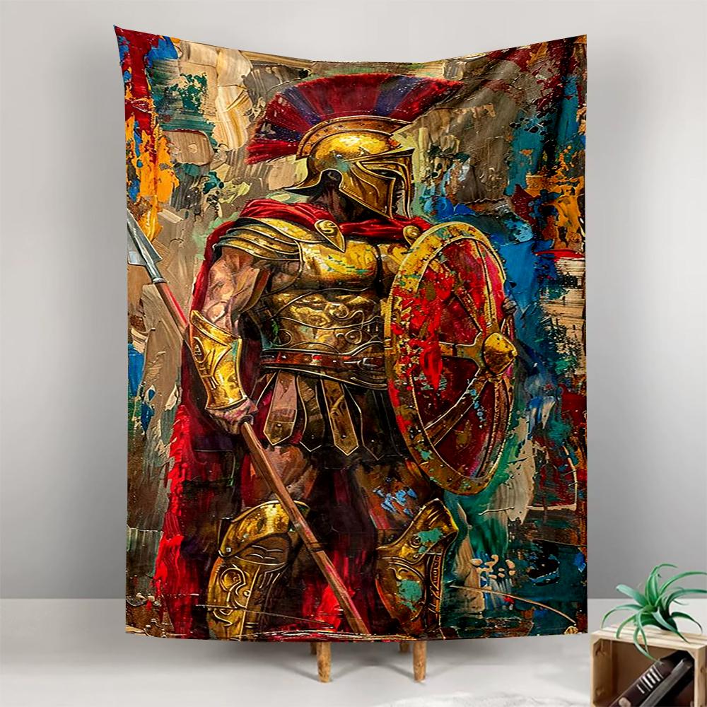 Printed Tapestry Spartan Gold Armor Oil Painting Colorful Spartan Dorm Room
