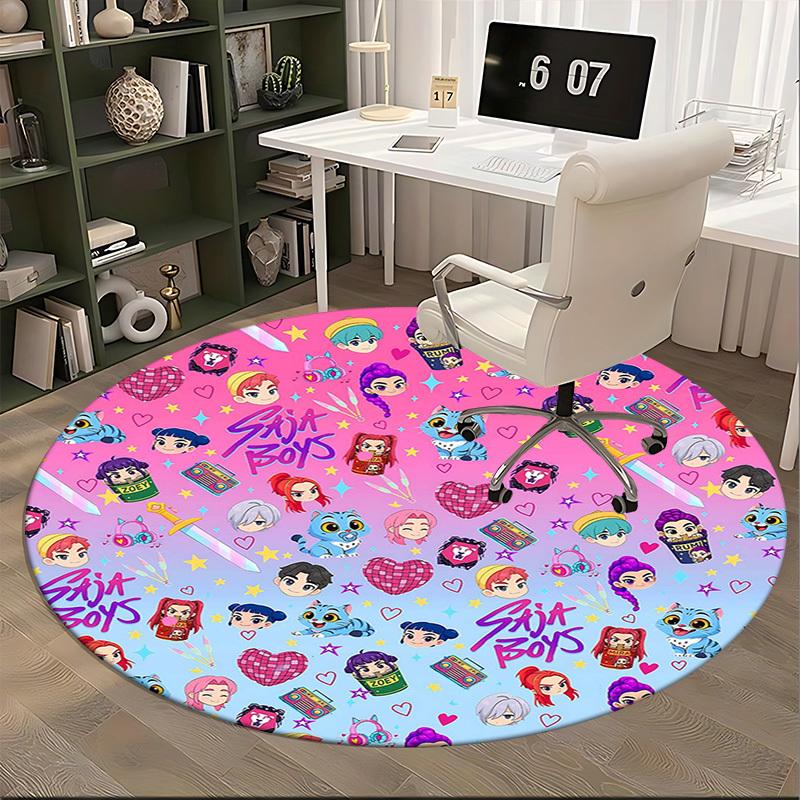 1pc Anime Cartoon Design Round Carpet Office Chair Mat, NonSlip Rug for Home Decor, Seasonal Gift, Suitable for Office, Living Room